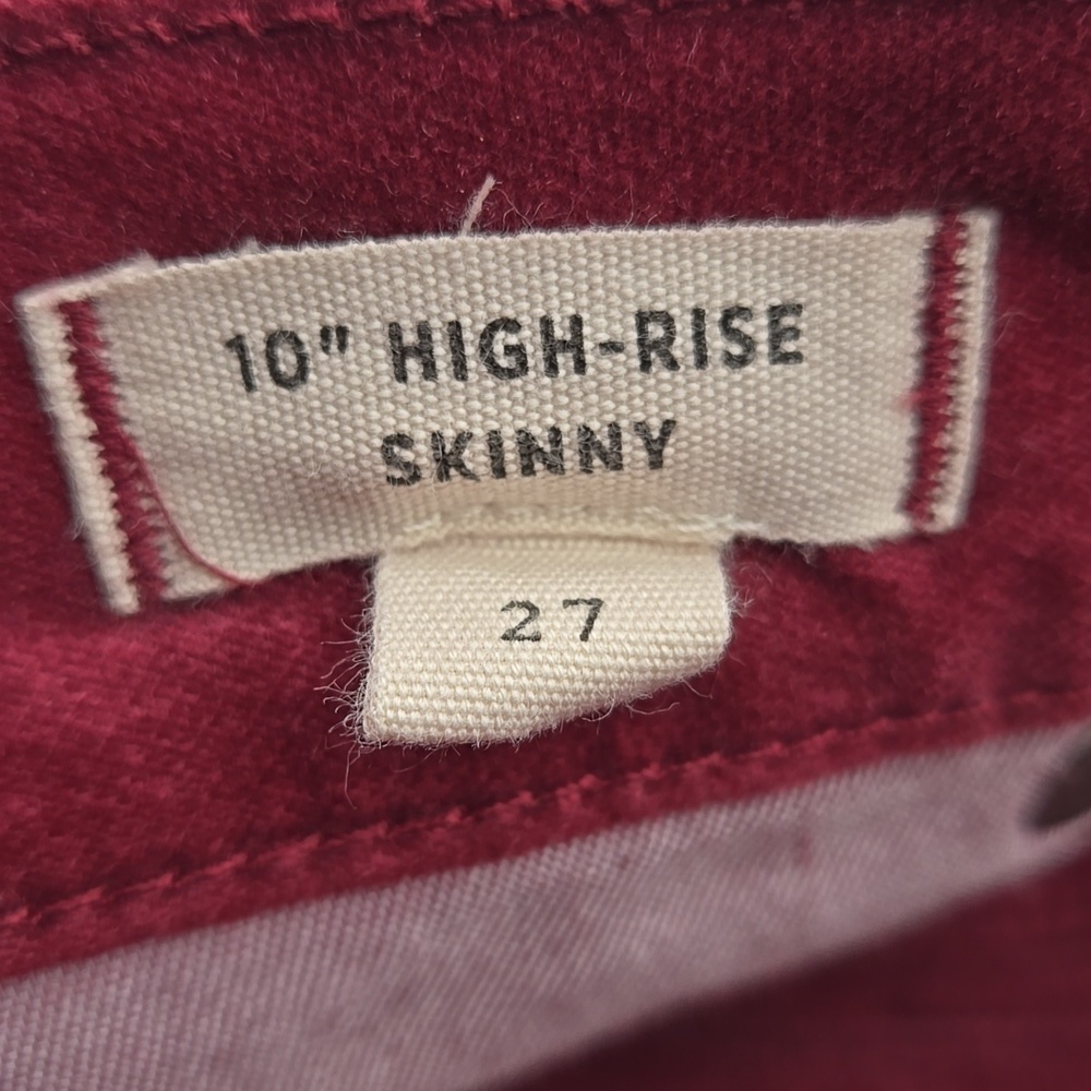 MADEWELL 10" High-Rise Skinny Cordoroy Pants Cranberry Color size 27 - Picture 3 of 7